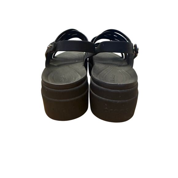 CROCS Brooklyn Strappy Low Wedge Platform Sandals Womens 10 Black Comfy LiteRide - Picture 6 of 9